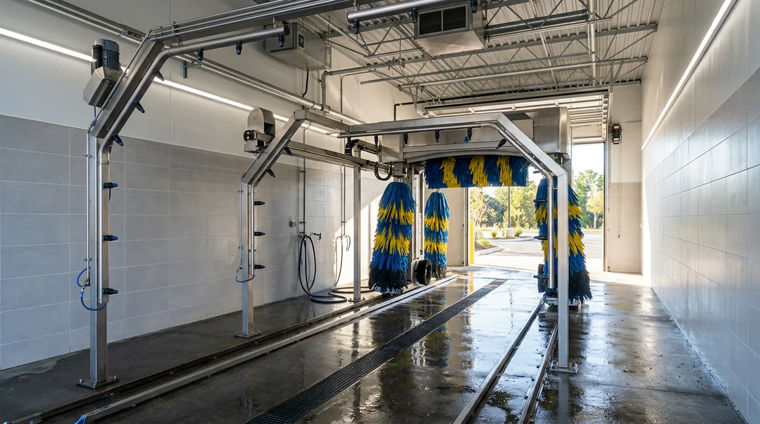 Vue intérieure d'une baie de lavage auto moderne et propre