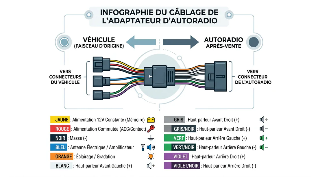 Schéma de câblage ISO pour autoradio Peugeot 207
