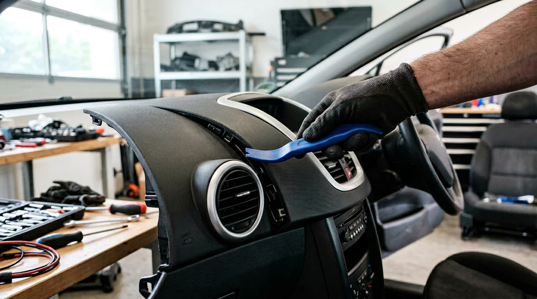 Utilisation d'un outil de démontage pour tableau de bord Peugeot 207