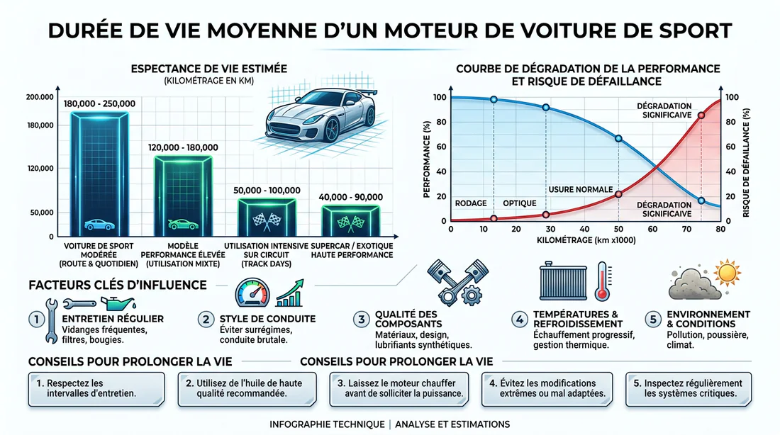 Graphique de durée de vie d'un moteur de voiture de sport