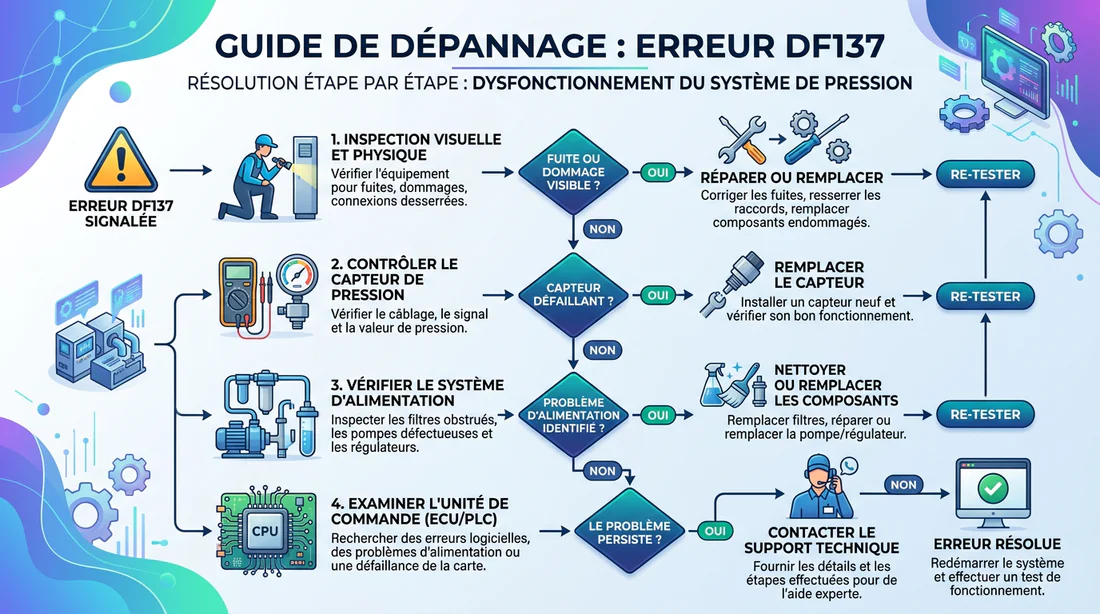 Infographie des étapes de diagnostic erreur DF137