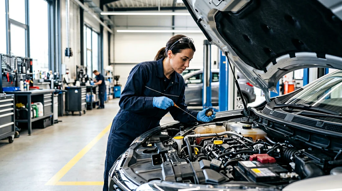 Mécanicien vérifiant le liquide de frein sur Renault Kadjar