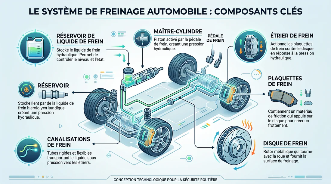 Schéma des composants du système de freinage automobile
