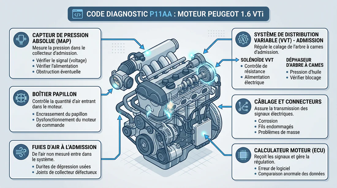 Infographie explicative du code erreur P11AA sur moteur 1.6 VTi