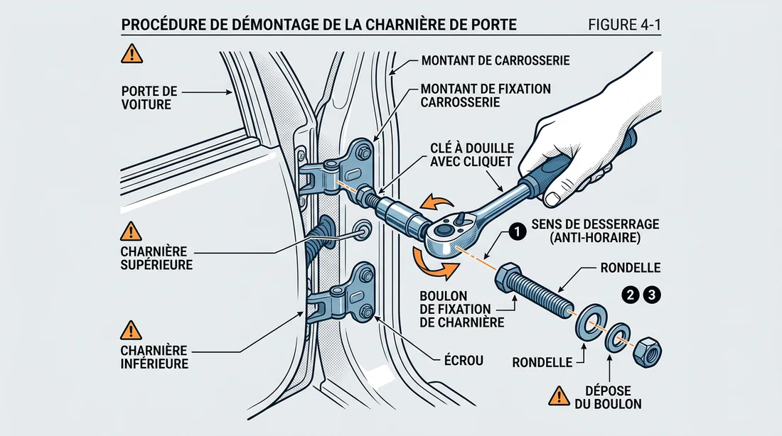 Schéma technique démontage axe de charnière
