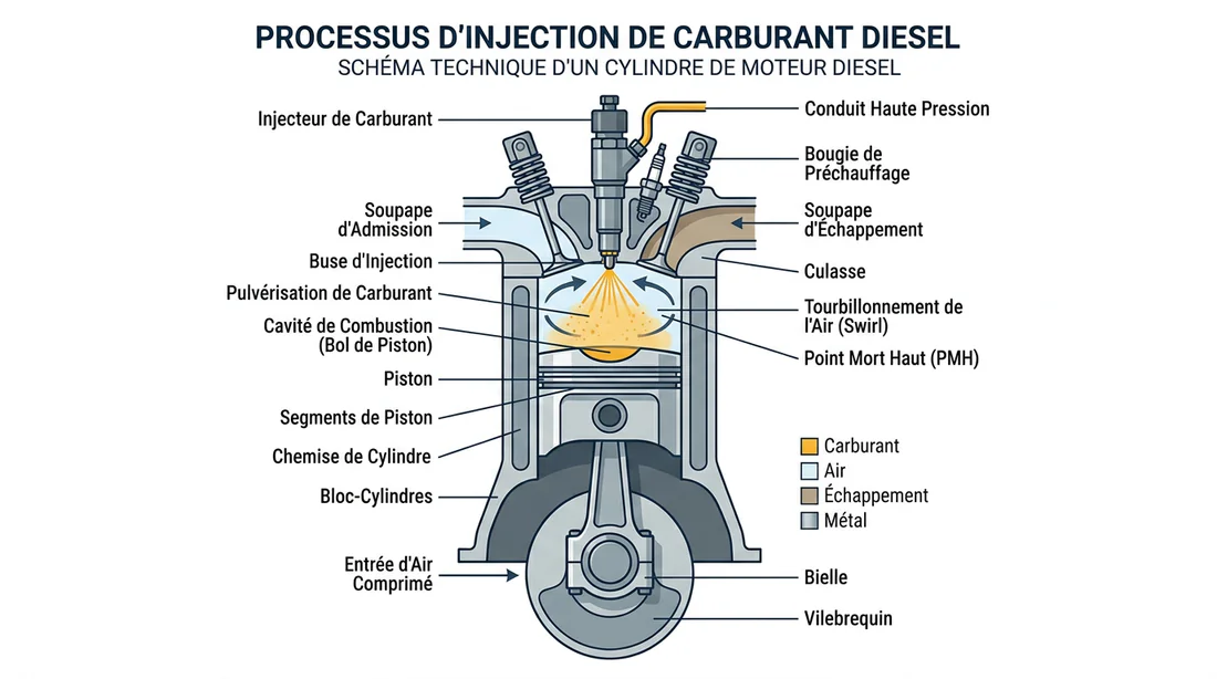 Schéma technique du fonctionnement d'un injecteur moteur