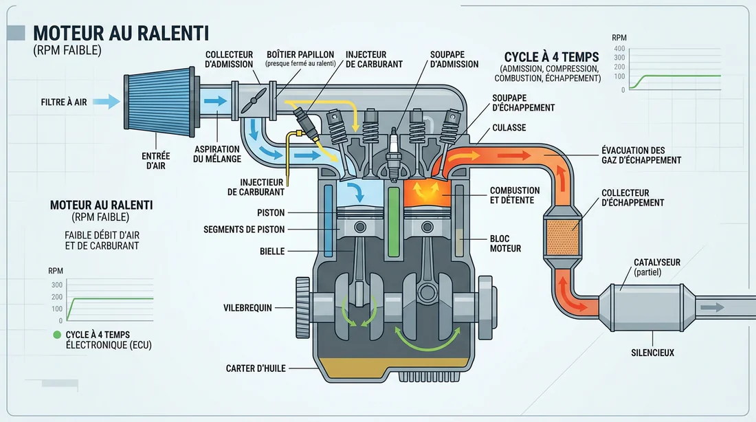 Schéma technique fonctionnement moteur au ralenti