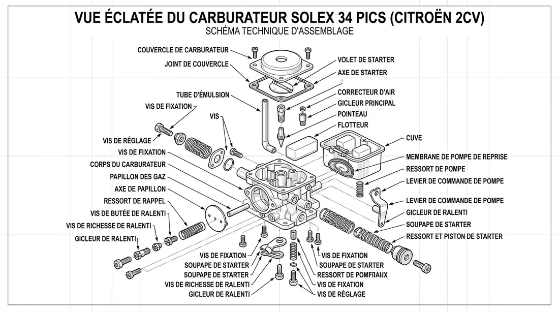 Infographie des étapes de synchronisation du carburateur