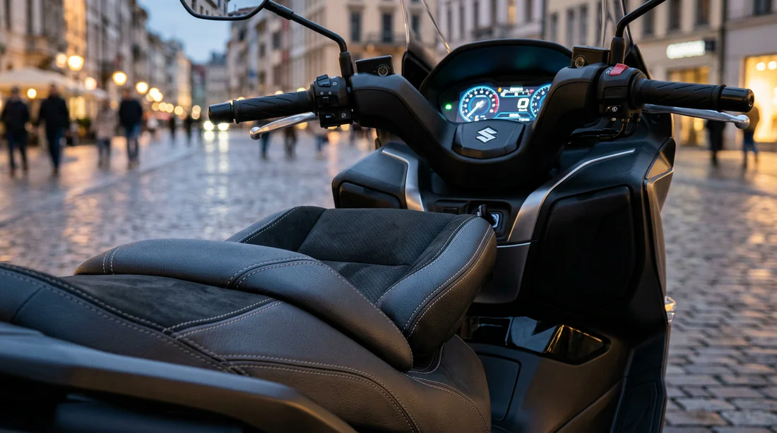 Détail de la selle et du confort du Suzuki Burgman 400