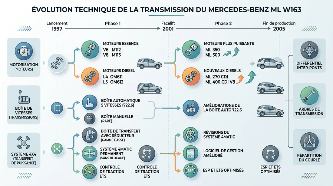 Infographie technique de la motorisation Mercedes ML W163