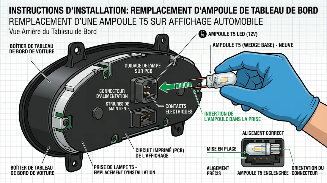 Schéma technique installation ampoule T5 dans afficheur