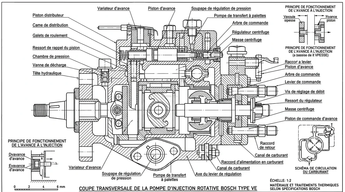 Schéma technique interne pompe injection Bosch VE