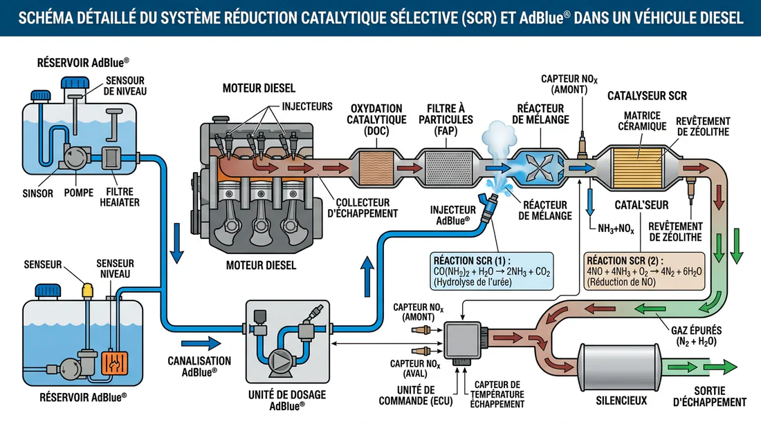 Schéma de fonctionnement du système de réduction catalytique sélective