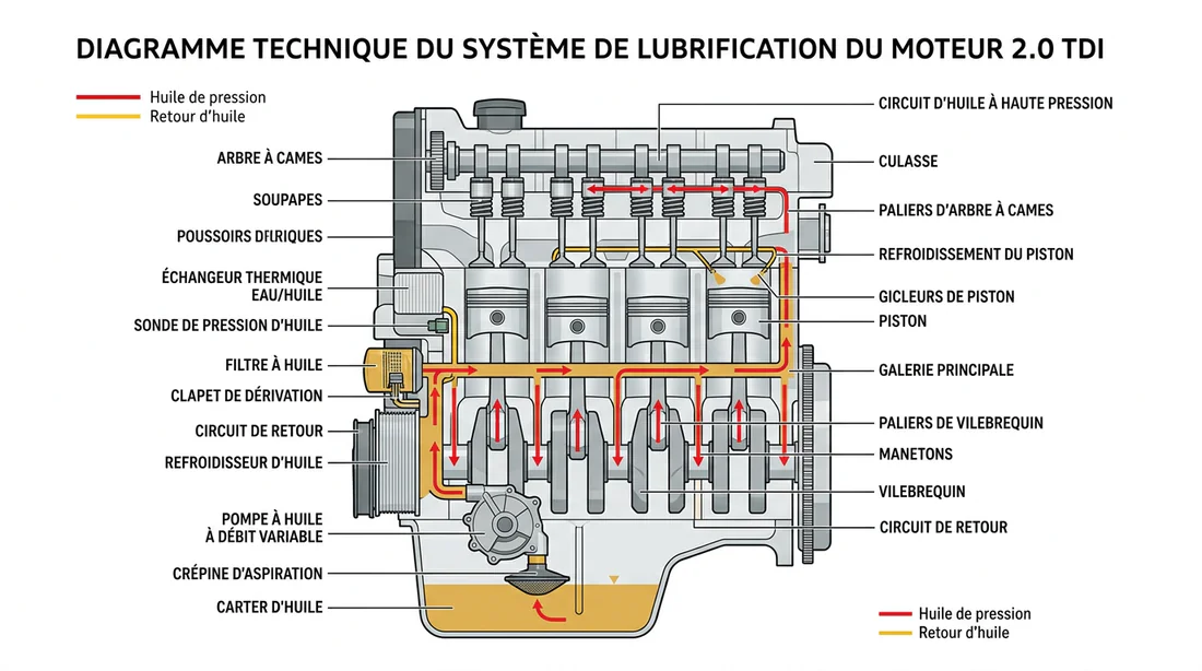 Schéma du circuit de lubrification moteur 2.0 TDI