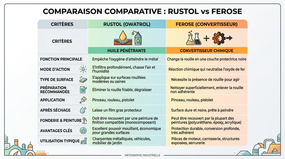 Tableau comparatif des propriétés du Rustol et du Férose