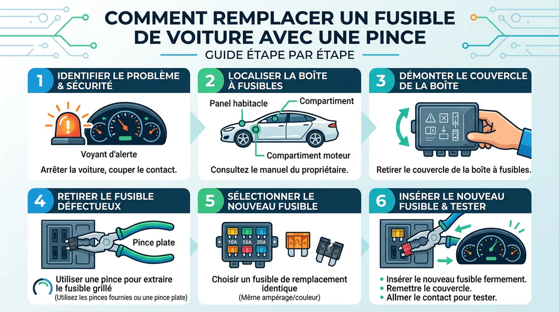 Schéma explicatif pour remplacer un fusible de voiture