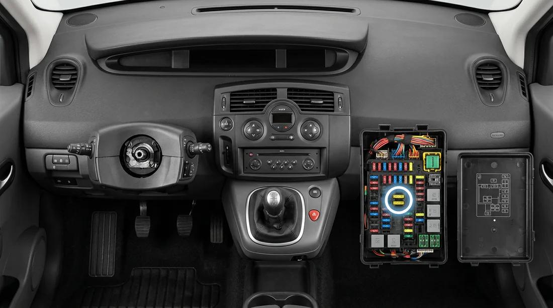 Emplacement de la boîte à fusibles dans le Renault Scenic 2