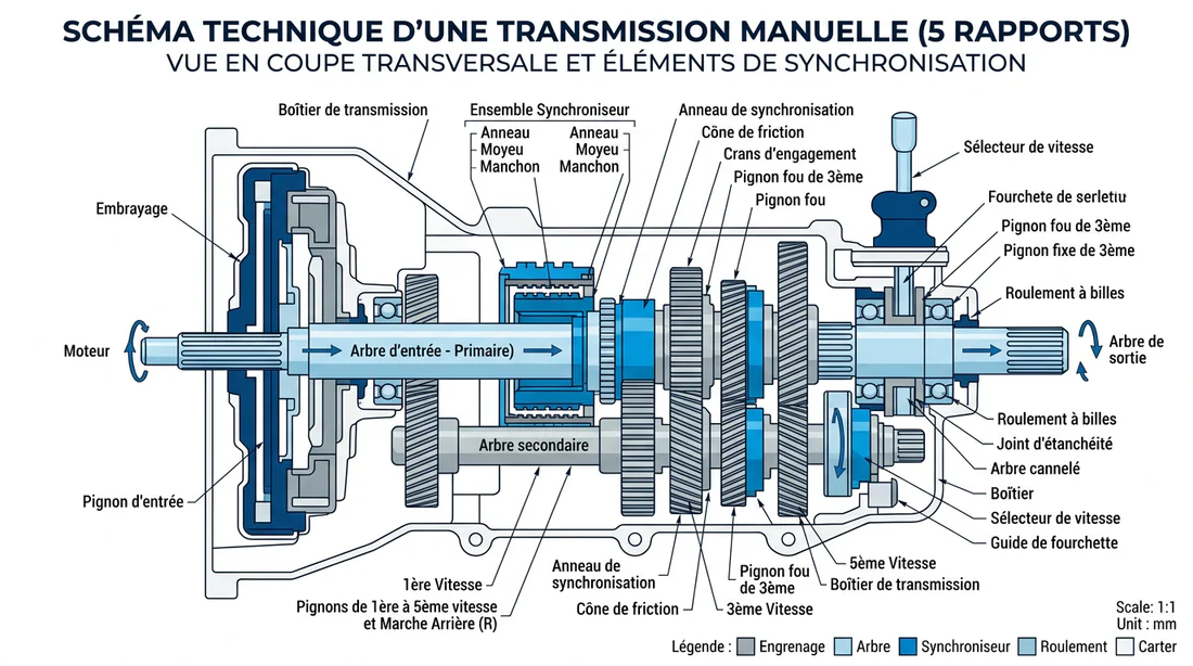 Schéma technique d'une boîte de vitesses manuelle