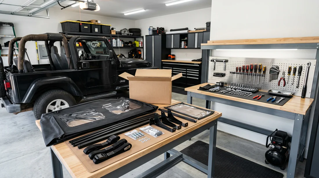 Outils et matériel nécessaires pour le remplacement de capote de Jeep TJ