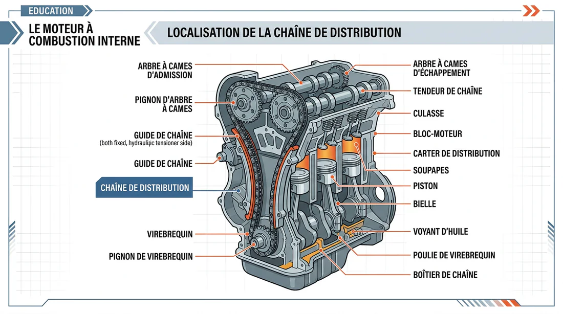 Schéma technique montrant l'emplacement de la chaîne de distribution