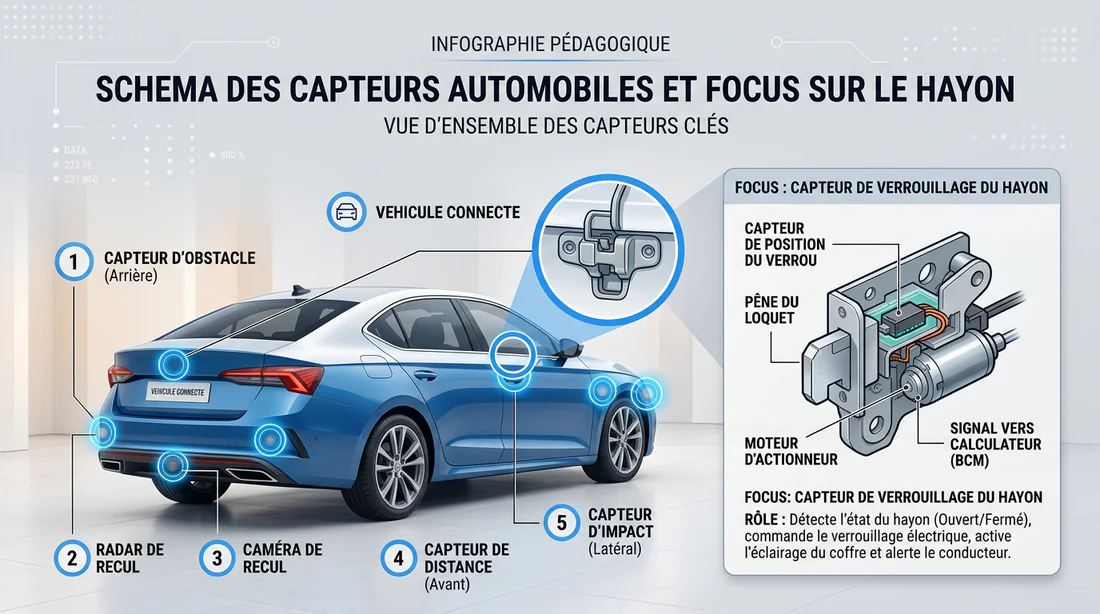 Schéma technique des capteurs de coffre de voiture