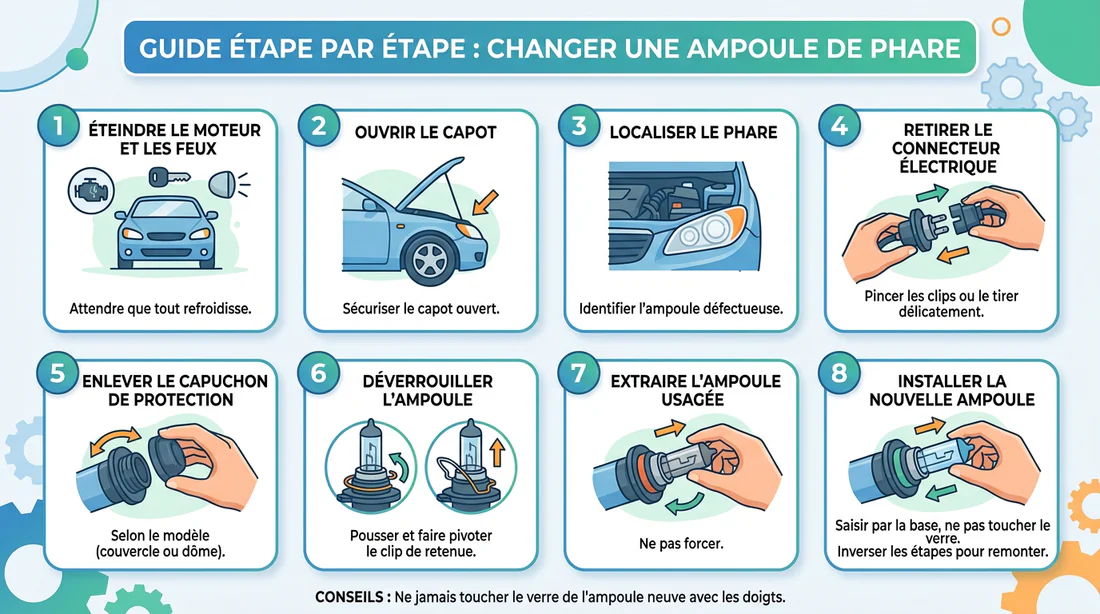 Schéma explicatif pour changer une ampoule de phare auto