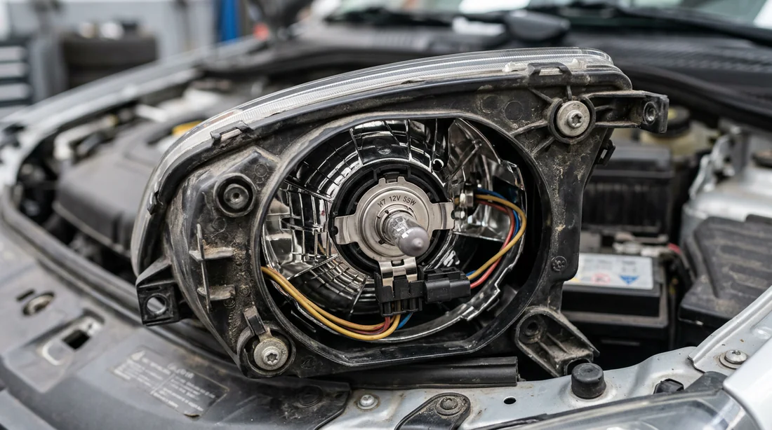 Détail de l'optique de phare d'une Renault Clio 2