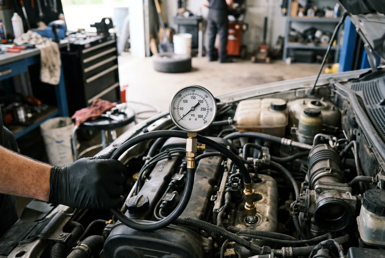 Utilisation d'un compressiomètre pour vérifier l'étanchéité des segments du piston et des soupapes.
