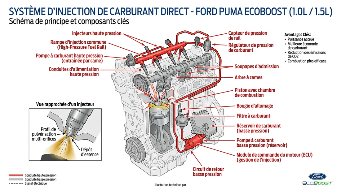 Schéma technique du système d'injection moteur Ford Puma