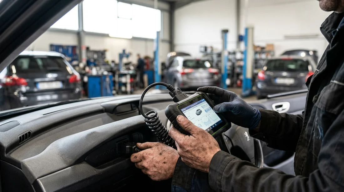 Diagnostic électronique d'une Peugeot avec une valise de diagnostic