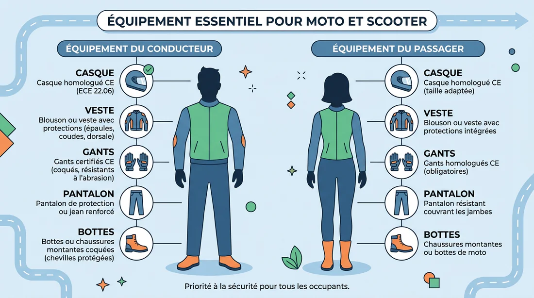 Infographie des équipements de protection obligatoires pour motards