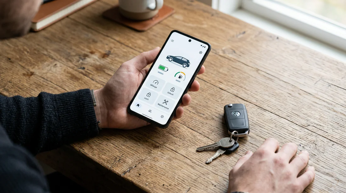 Personne consultant les démarches administratives liées au certificat d'immatriculation sur smartphone.