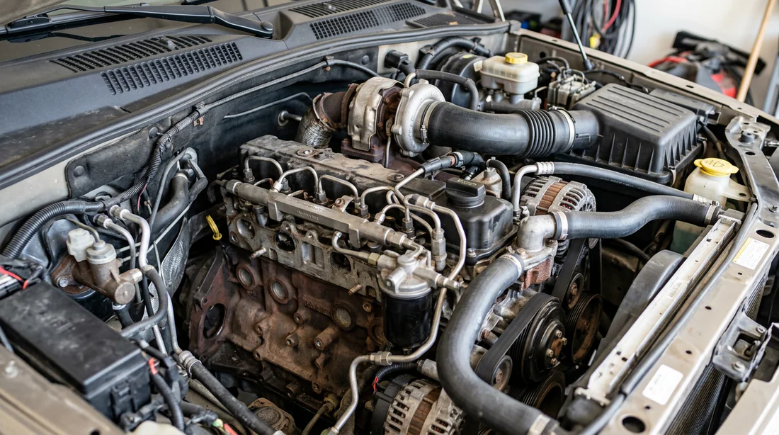 Vue détaillée du bloc moteur 2.8 CRD sous le capot du Jeep Cherokee KJ