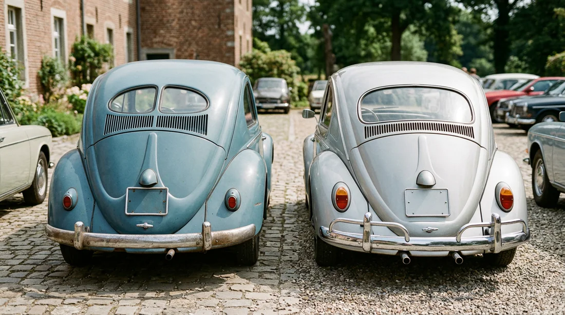 Comparaison entre l'arrière d'une VW Coccinelle Split Window et une version Oval