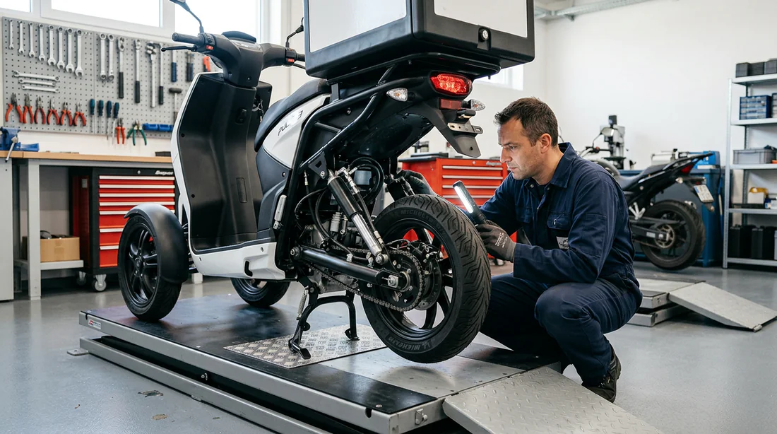 Technicien qualifié effectuant la révision du système de balancier du Ligier Pulse 3.