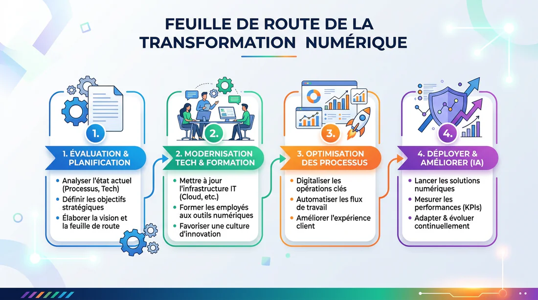 Infographie présentant les étapes de la transformation digitale