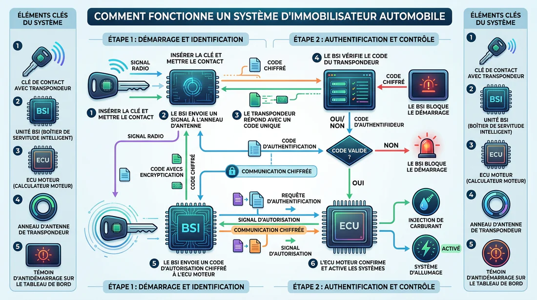 Schéma du fonctionnement du système anti-démarrage de Citroën Berlingo