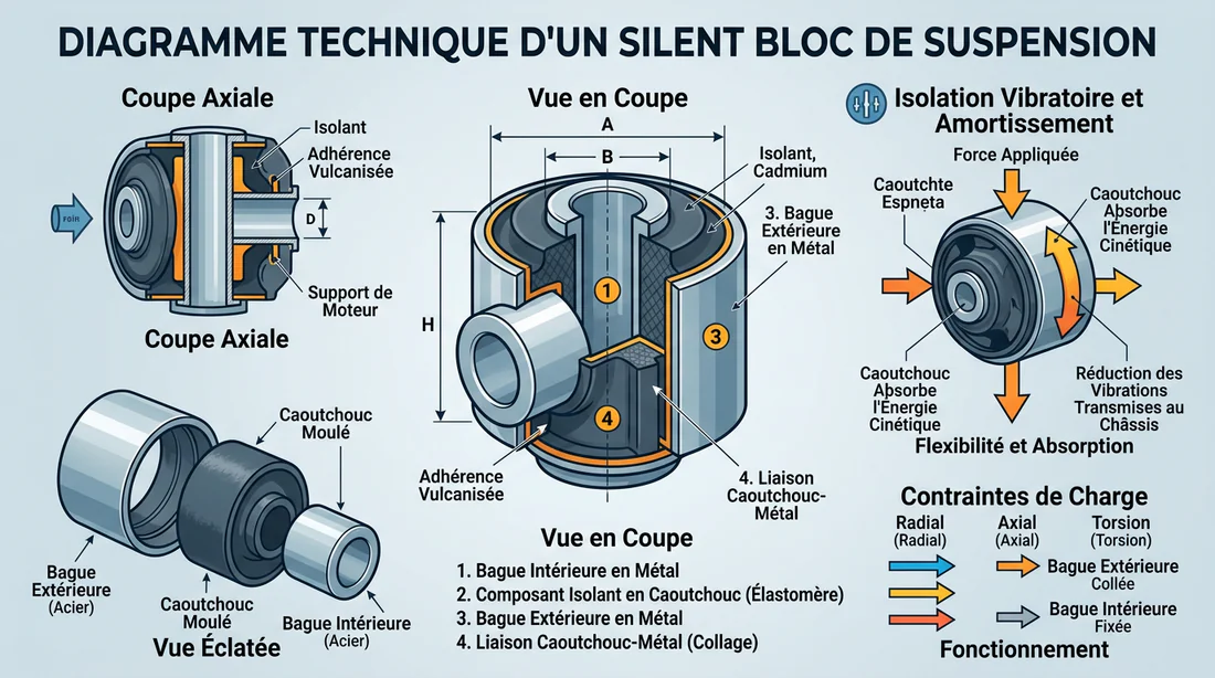 Schéma technique de la structure d un silent bloc de voiture