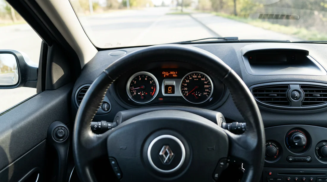 Vue intérieure du tableau de bord d'une Renault Clio 3