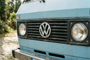 Gros plan sur la calandre vintage d'un Volkswagen LT 28
