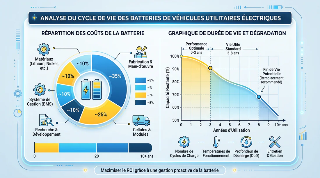 Infographie expliquant les coûts et la durée de vie des batteries électriques