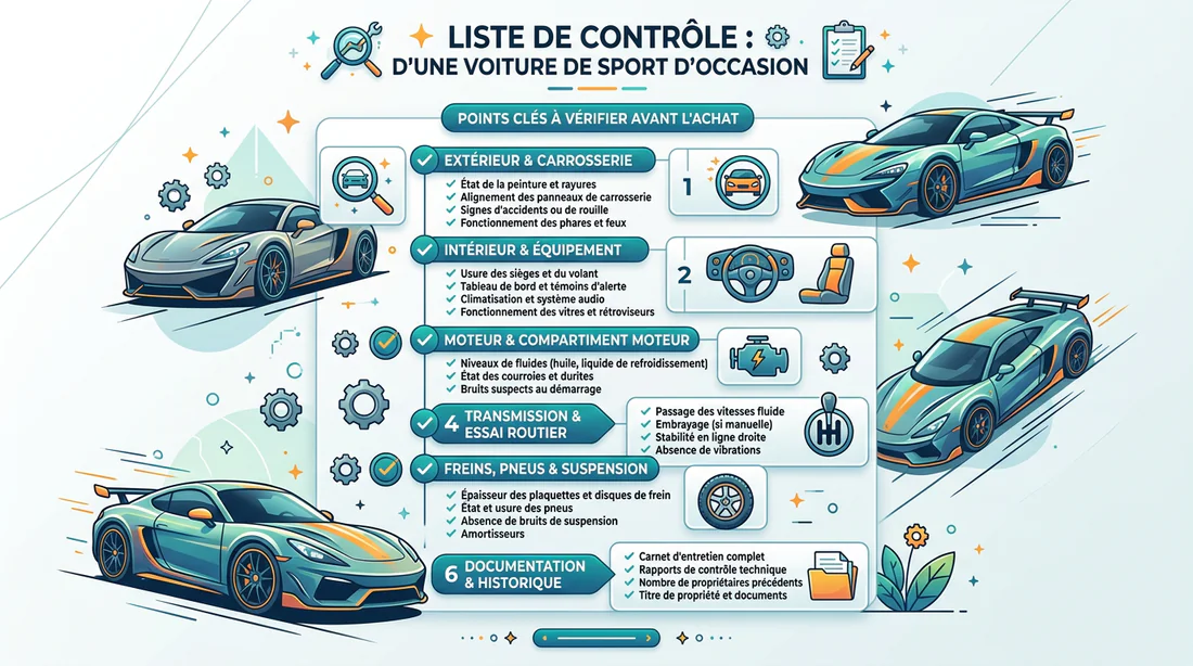 Infographie des points de contrôle pour l achat d une voiture de sport d occasion