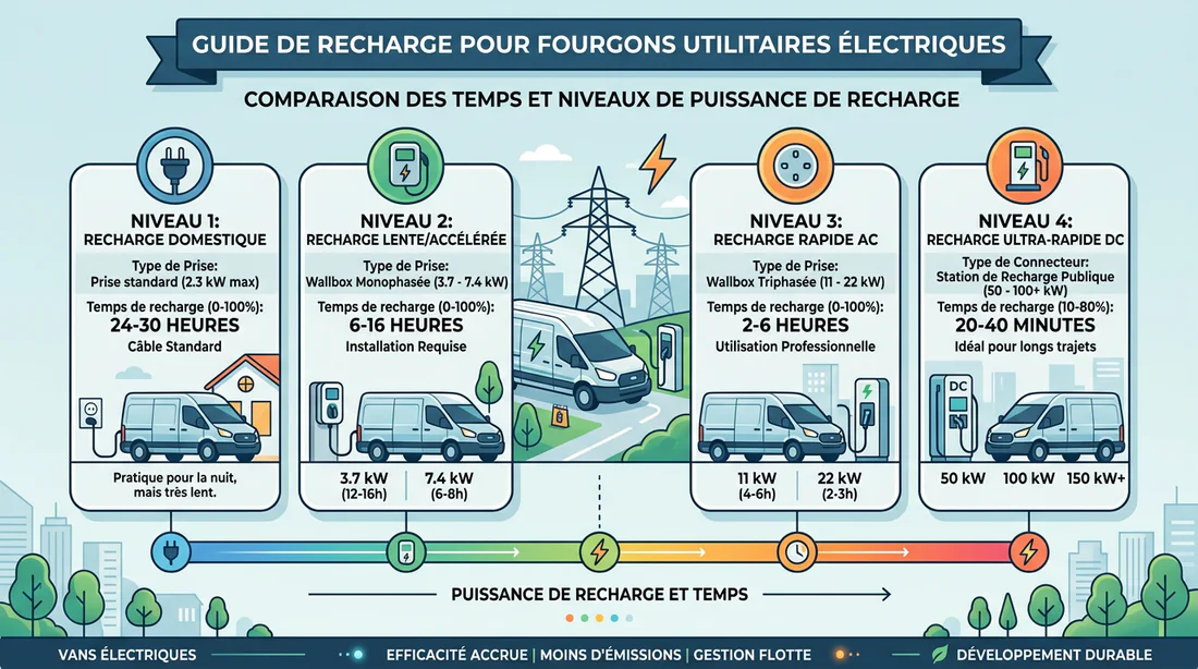 Schéma comparatif des temps de recharge pour utilitaire électrique